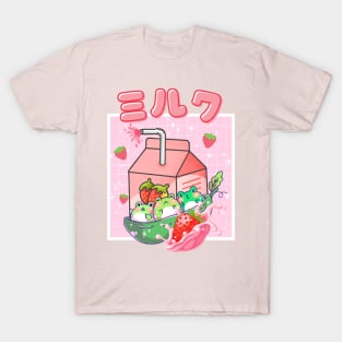 Vaporwave Frogs Strawberry Milk Cottagecore T-Shirt